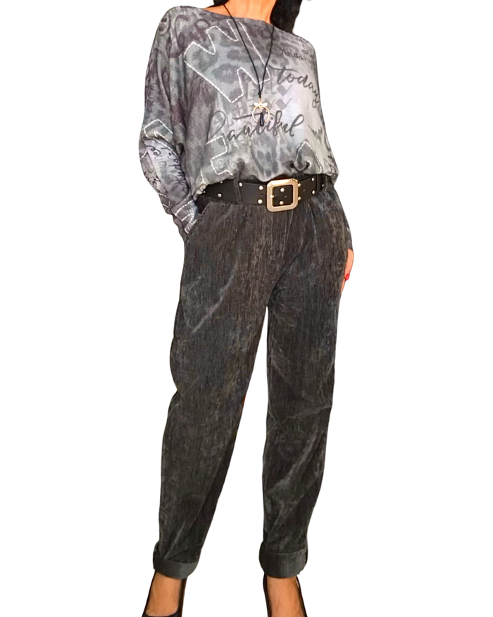 Chandail en tricot imprimé de lettres kaki manche longue