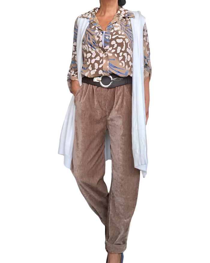 Pantalon camel en velours taille élastique