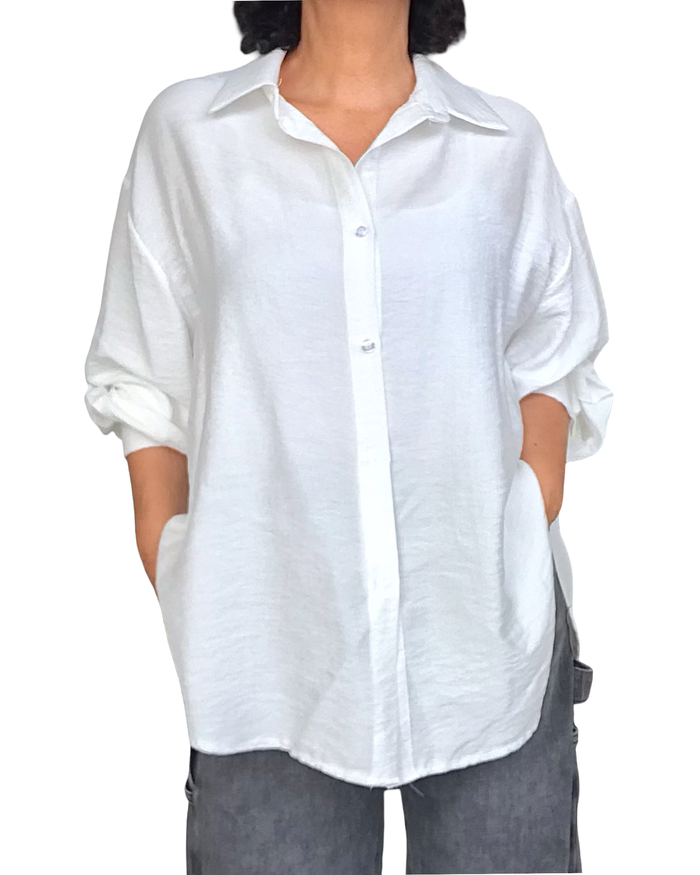 Chemise blanc cassé unie à manche longue