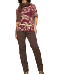 Chandail à manches longues en voile grosses fleurs avec pantalon brun