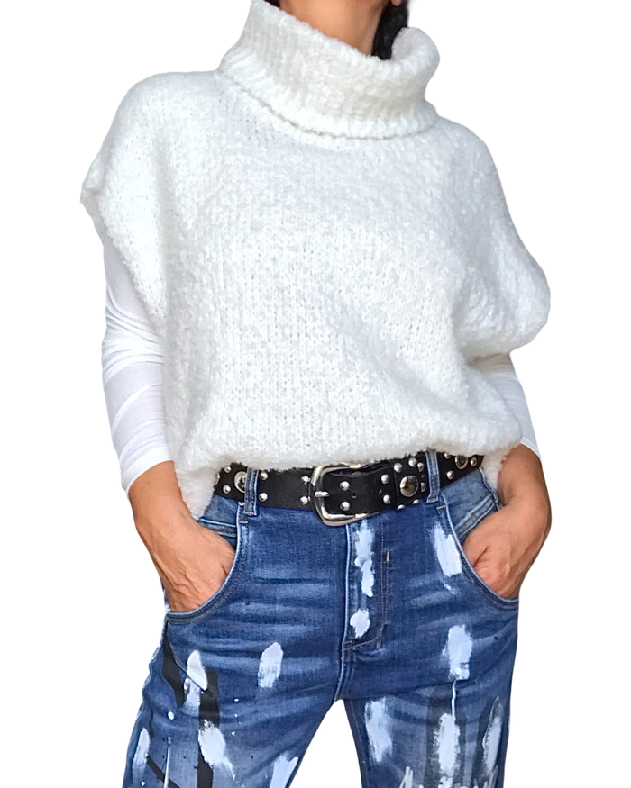 Chandail en tricot off White  col roulé manche courte