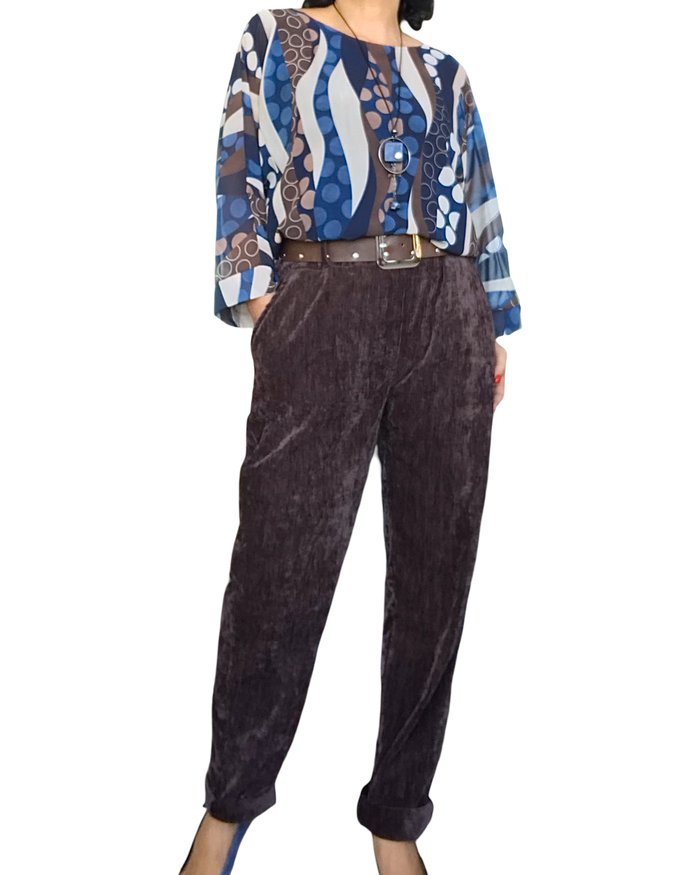 Blouse manches 3/4 en voile imprimé rayures et cercles noué au bas