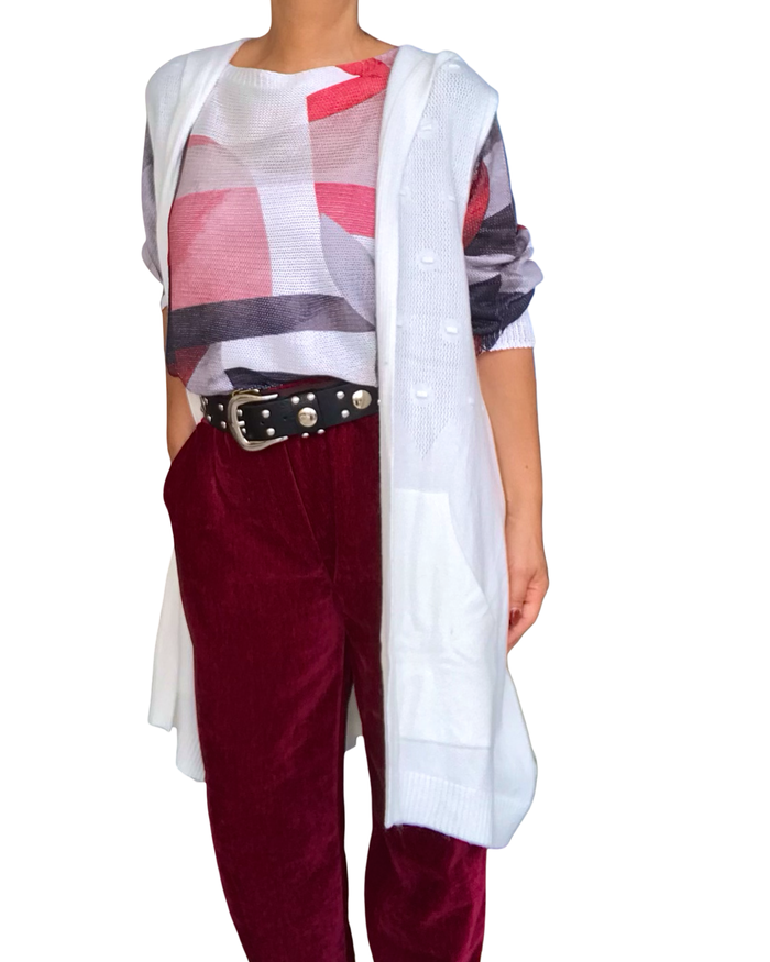 Veste crème uni longue avec capuchon