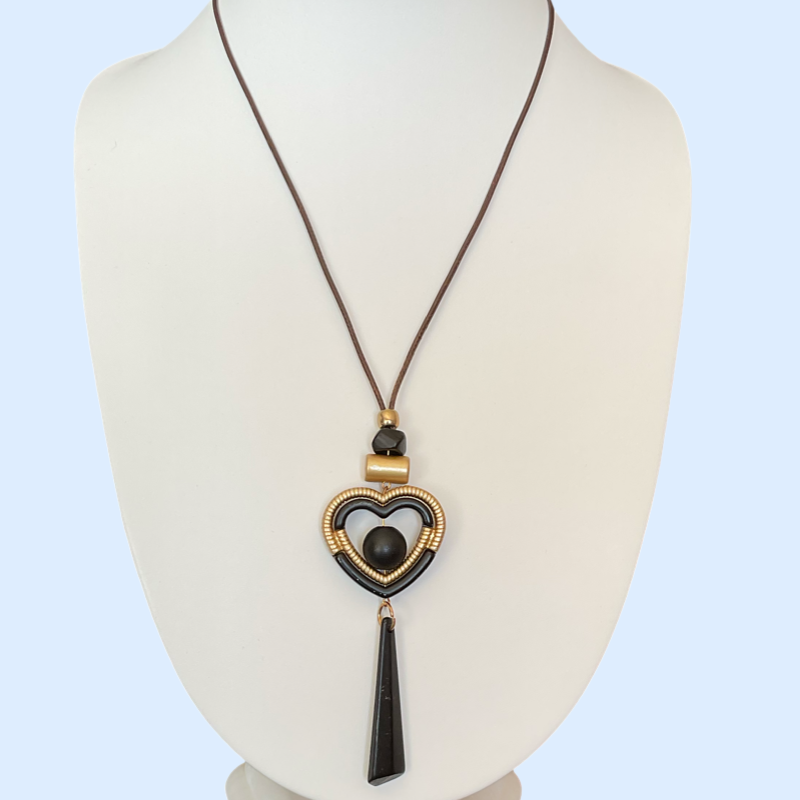 Bijoux | Collier avec pendentif en cœur noir et doré
