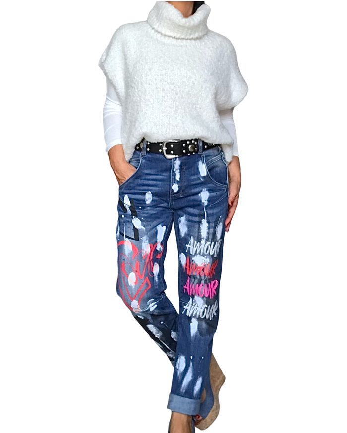 Chandail en tricot off White  col roulé manche courte