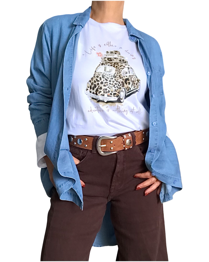 T-shirt manche longue blanc avec voiture coccinelle