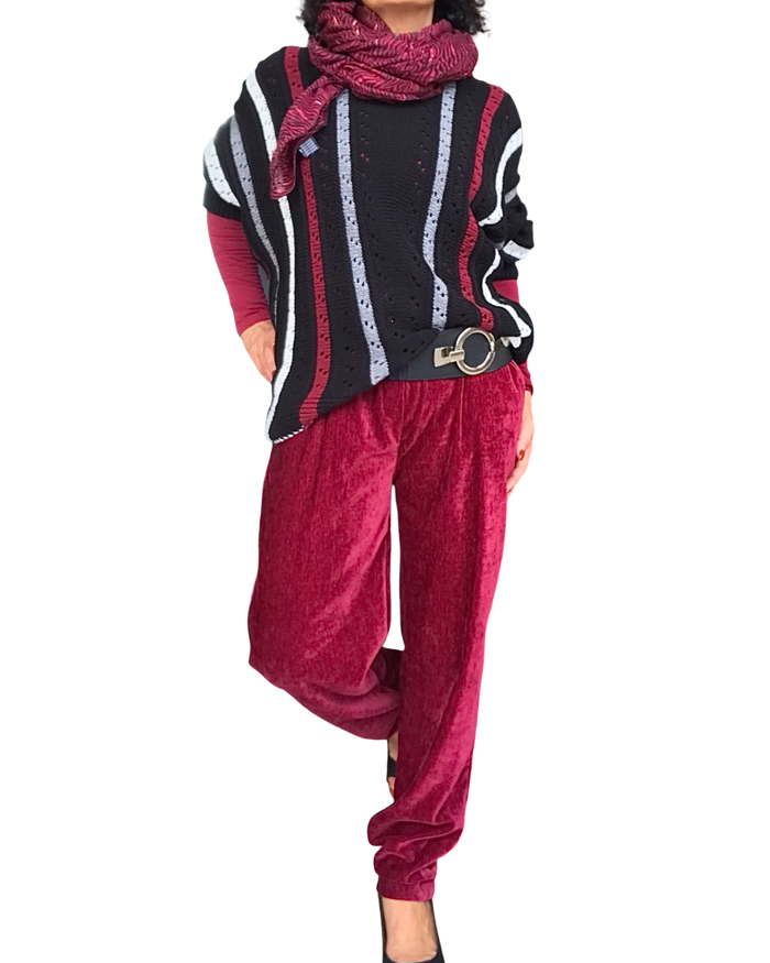 Pantalon rouge vin en velours taille élastique