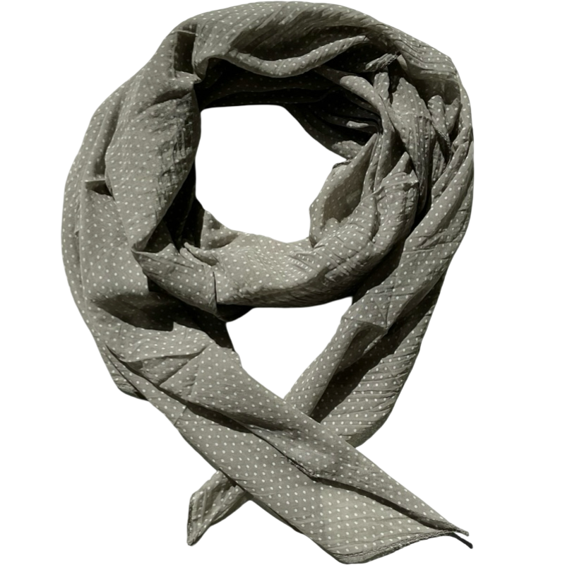 Foulard moka à pois blanc 20% soie et 80% coton