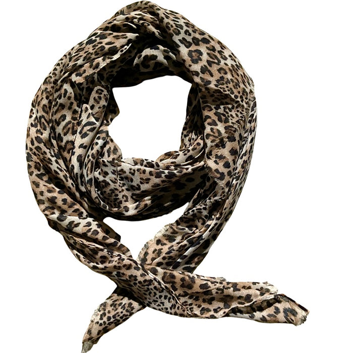 Foulard léopard camel, noir et crème 100% viscose
