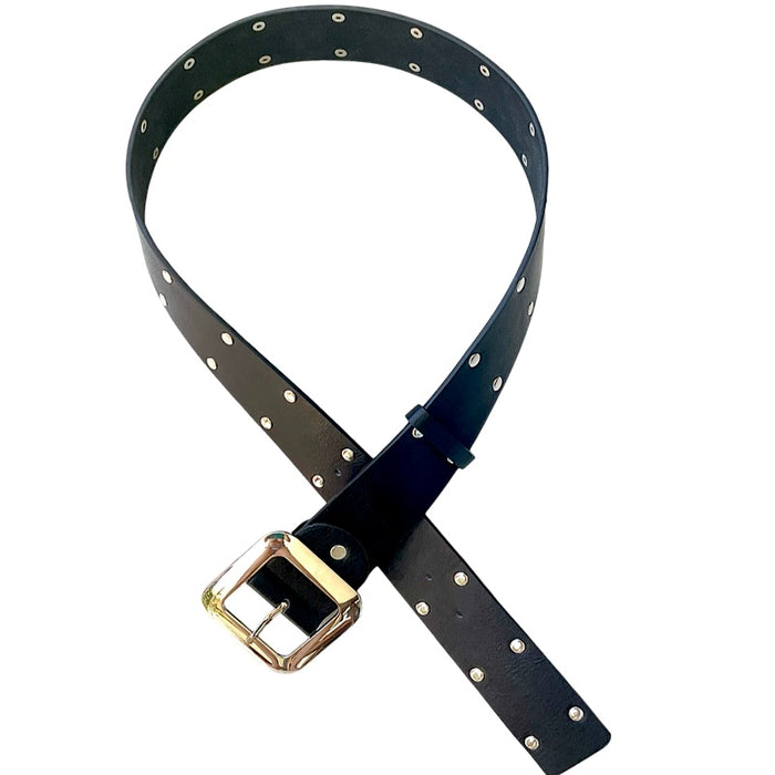 Ceinture en similicuir noire garnie de clous argentés
