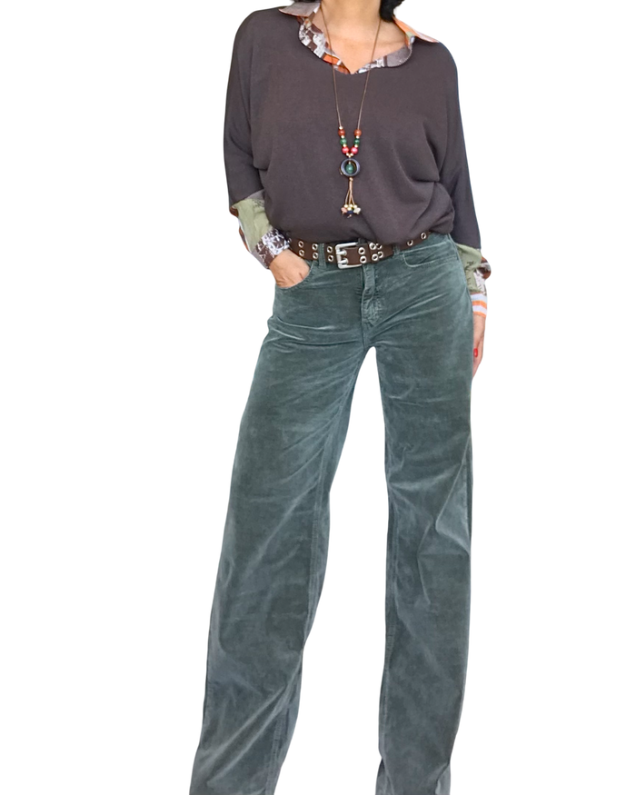 Pantalon en velours côtelé kaki, jambe droite,  31 pouces de longueur