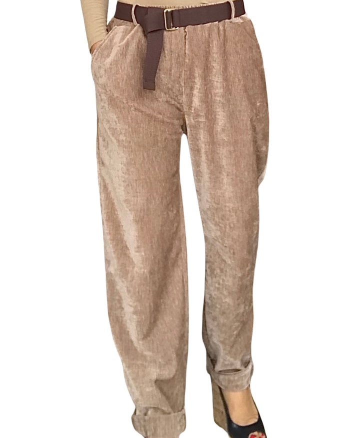 Pantalon camel en velours taille élastique