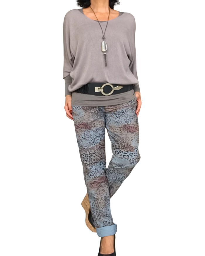 Chandail uni moka en tricot léger à manche 3/4 col en V