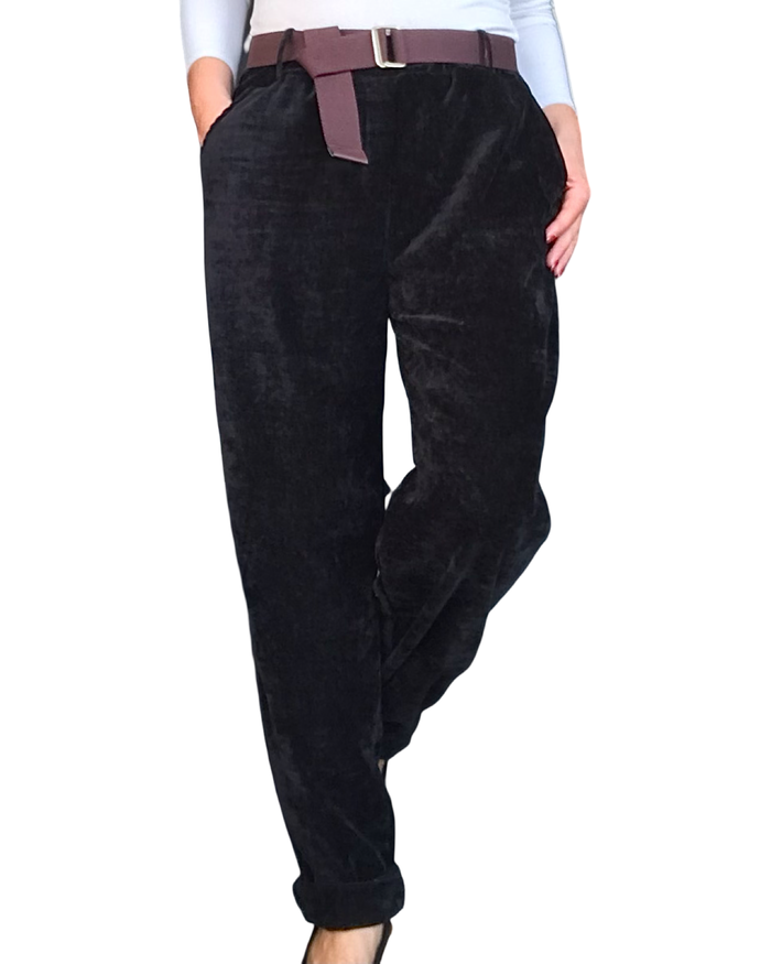 Pantalon noir en velours taille élastique