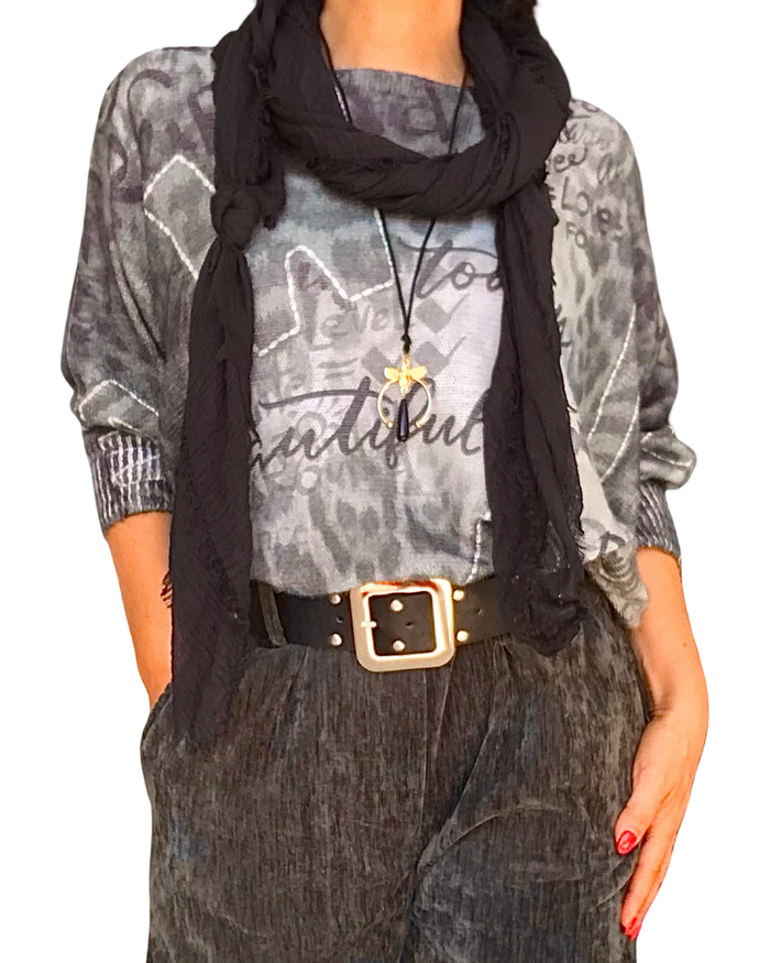 Chandail en tricot imprimé de lettres kaki manche longue