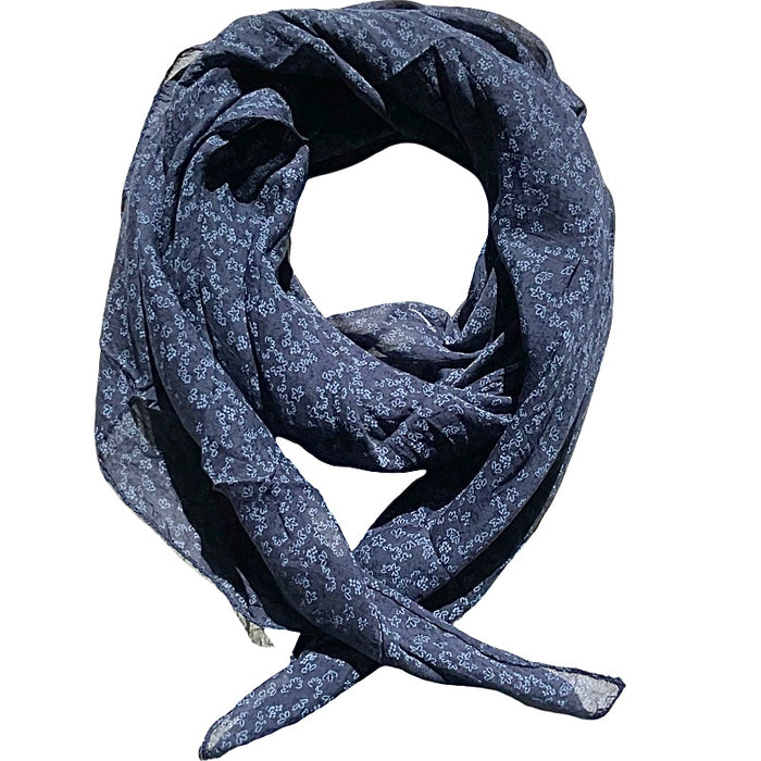 Foulard marine petit fleuri bleu ciel et marine 20% soie et 80% coton