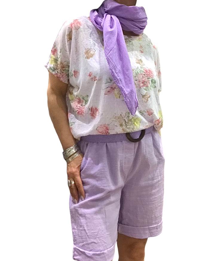 T-shirt fleuri lilas col rond – Confort & style | Virage Mode