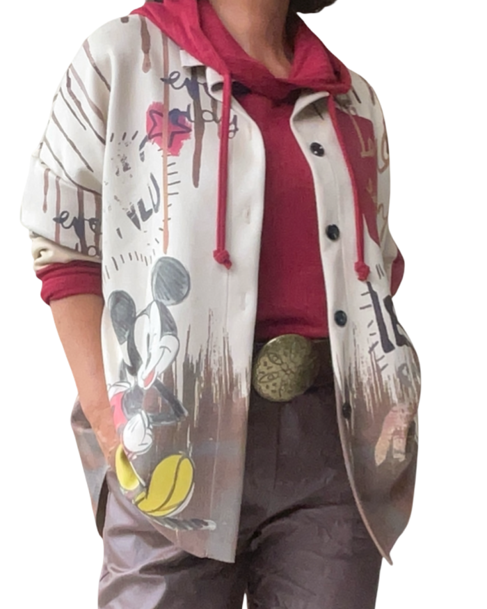 Chemise en ultra suède beige avec dessins de Mickey Mouse