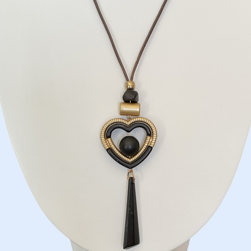 Pendentif Cœur Noir Doré - Bijou D'occasion, Symbole D'amour Ou D'amitié