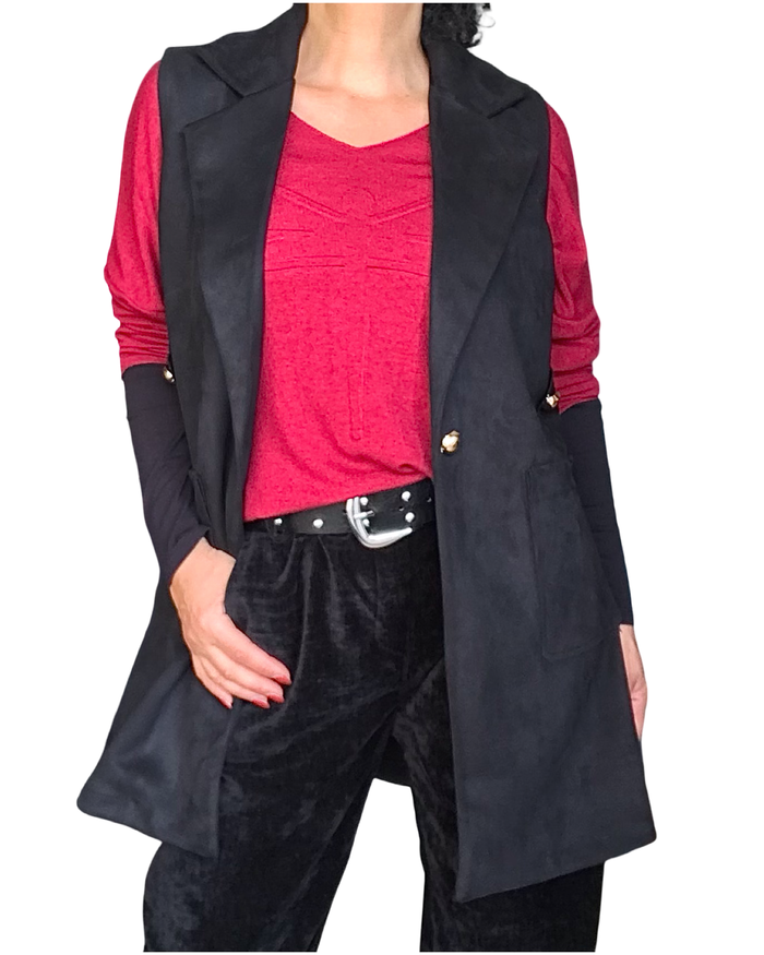 Veste noire sans manche en ultra suède