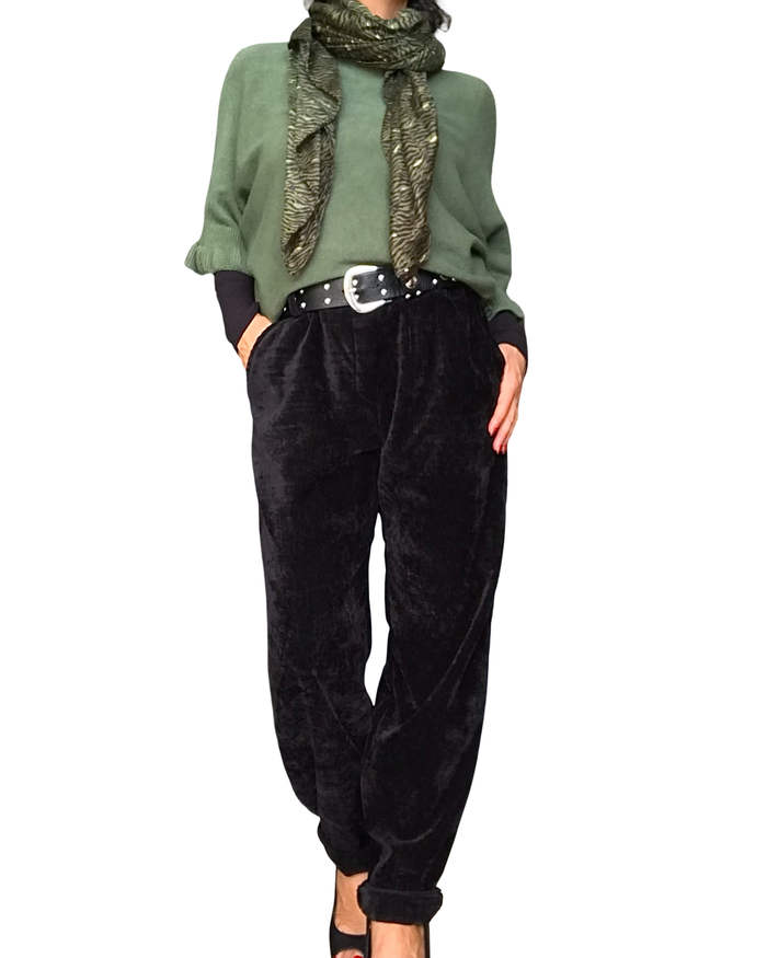 Chandail de tricot léger kaki manche 3/4 garni de frisons