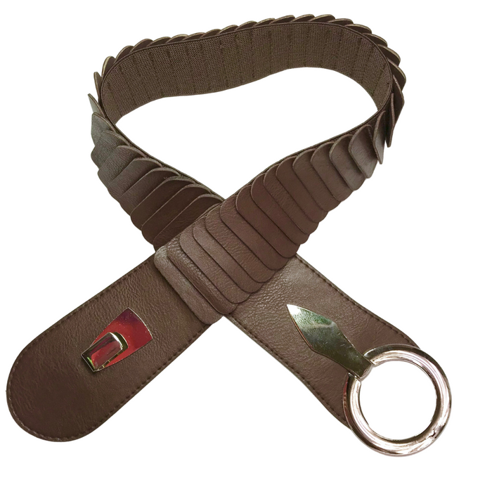 Ceinture en cuir végan brune élastique à bande large