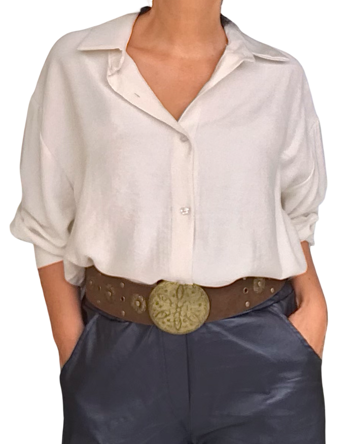 Chemise beige unie à manche longue