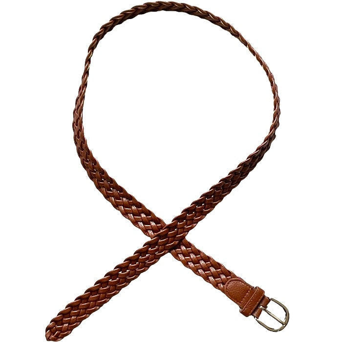 Ceinture cognac étroite tressée en cuir vegan 1 pouce largeur