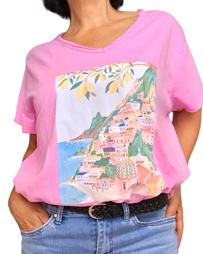 T-shirt col en V rose – Côte d’Azur