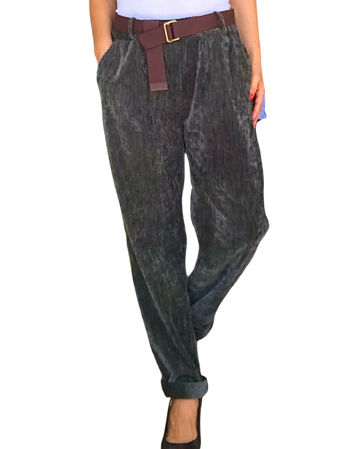 Pantalon kaki en velours taille élastique