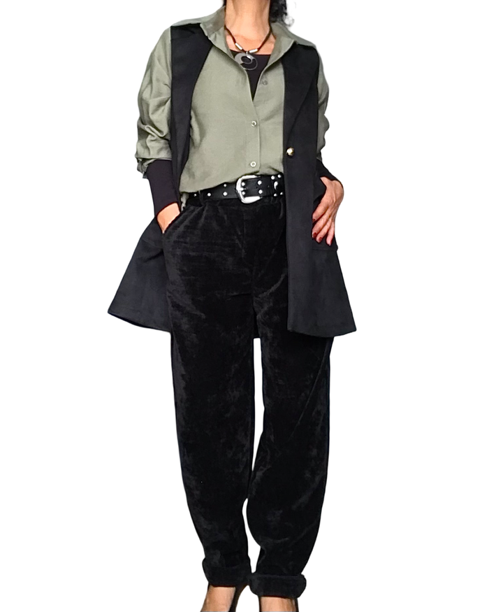 Chemise vert olive unie à manche longue