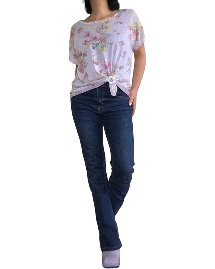 T-shirt fleuri lilas col rond – Confort & style | Virage Mode