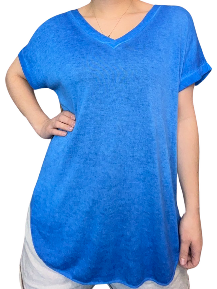 T-shirt bleu royal uni pour femme. 
