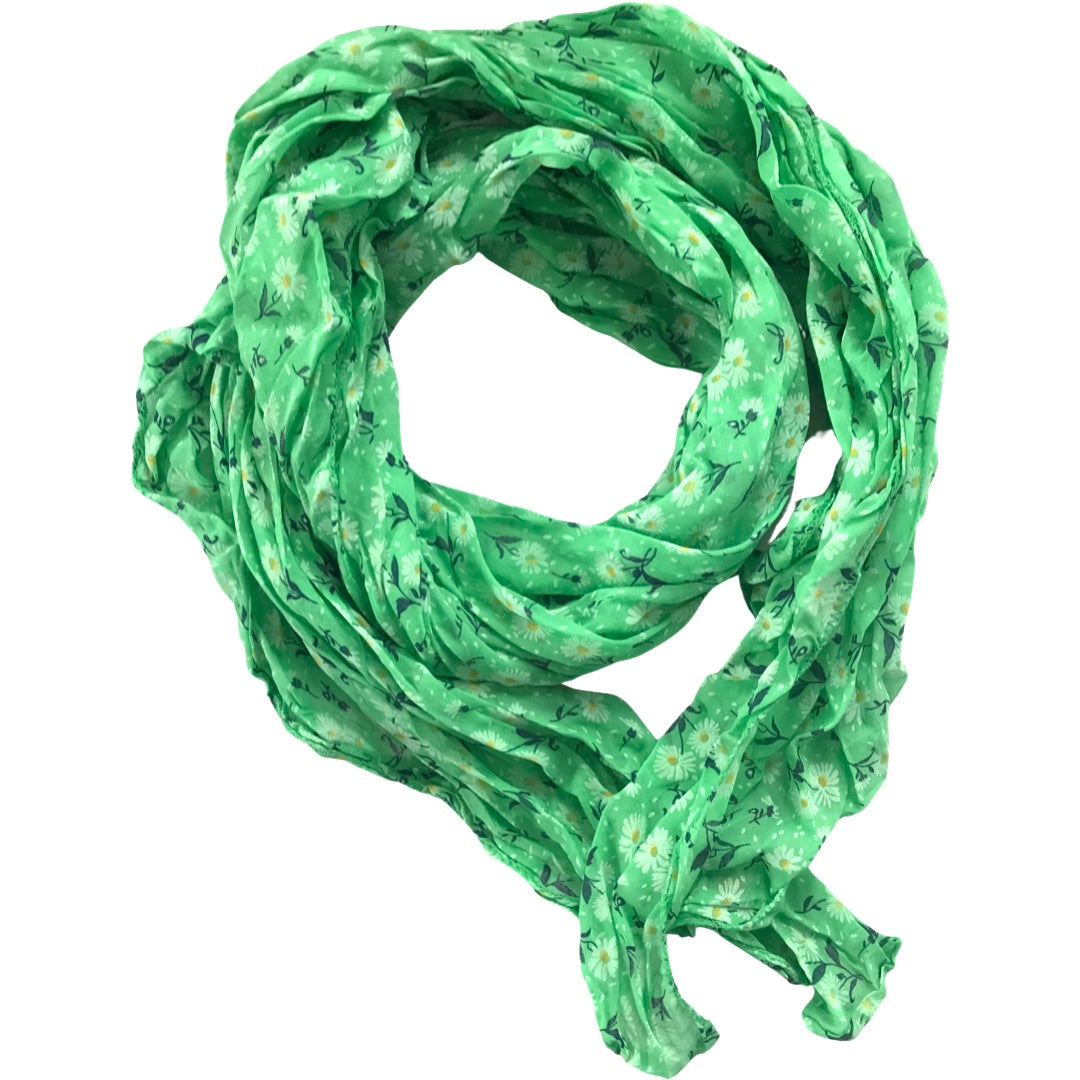 Foulard jade fleuri avec du marine 20% soie et 80% coton