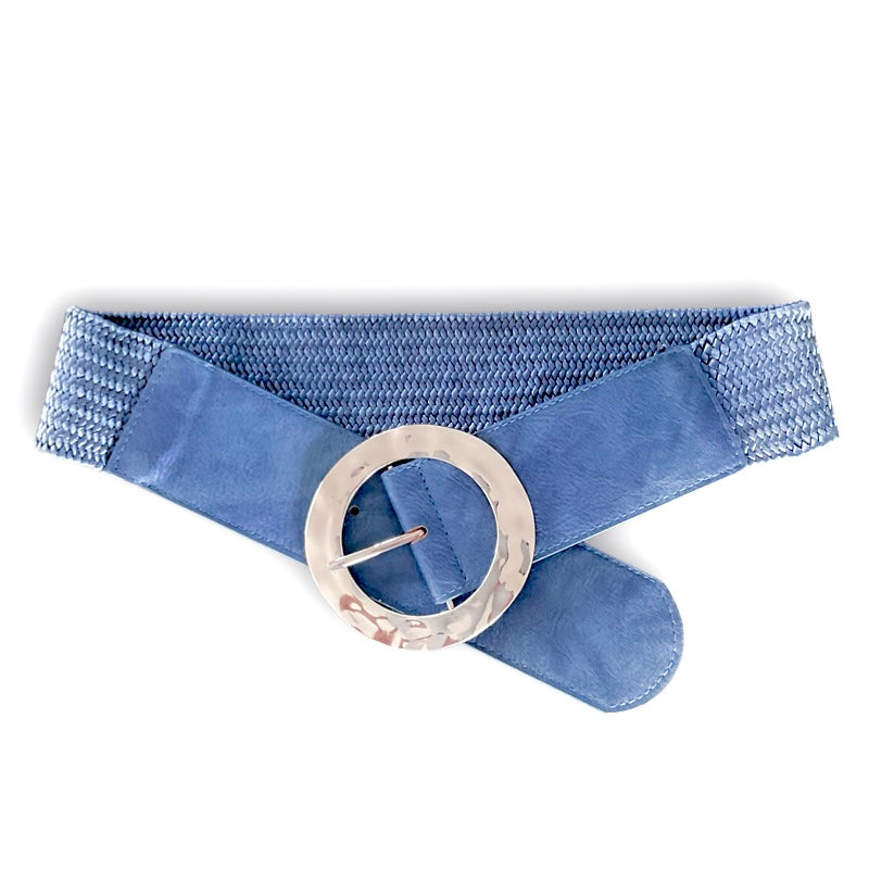 Women's blue braided wide band belt with silver buckle – Virage Mode
