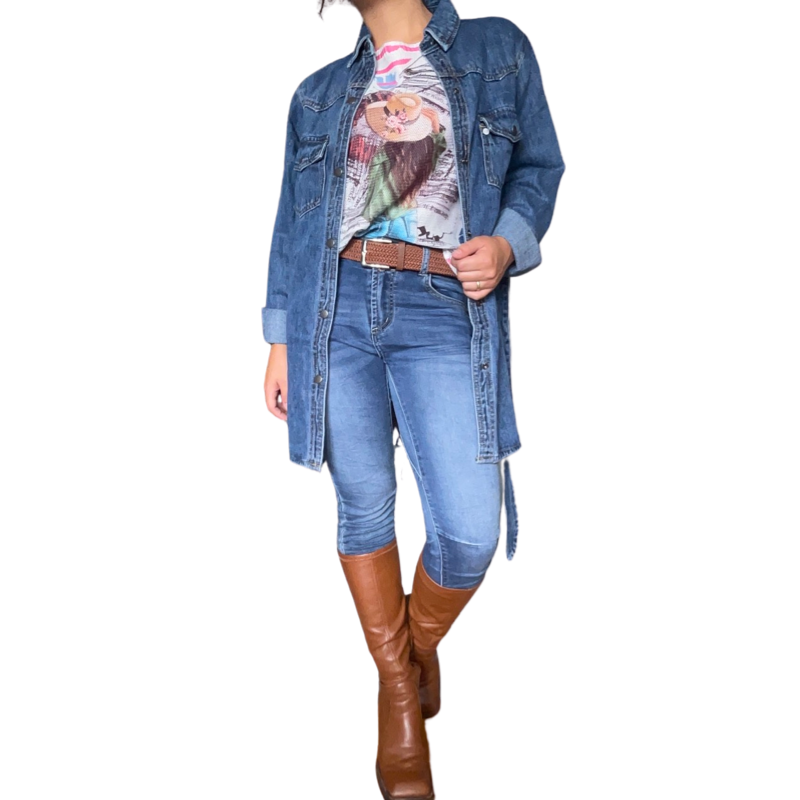 Veste en jeans femme longue avec ceinture Boutique avec style