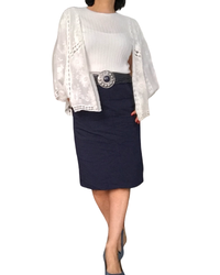 Boléro blanc cassé manche courte mélange de broderie et de crochet