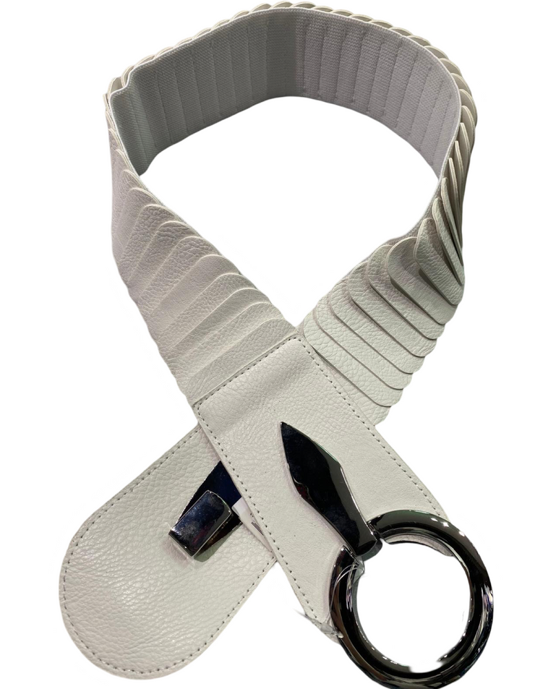 Ceinture élastique blanche large en simili cuir