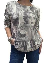 Chandail en tricot uni blanc cassé et noir avec dessin Vogue