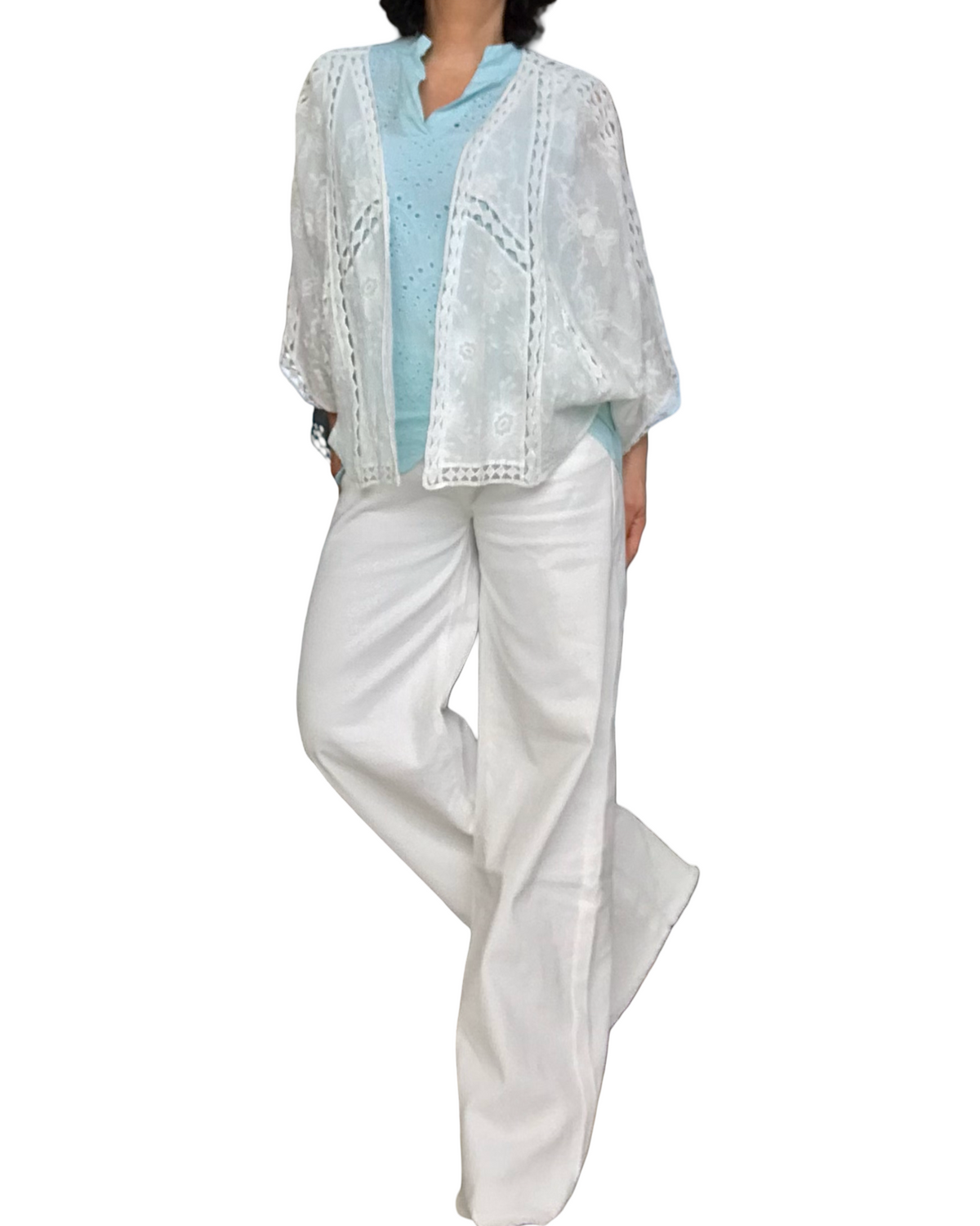 Jeans large blanc cassé frangé au bas 32 pouces de jambe