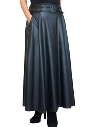 Jupe longue noir cuir vegan, coupe ligne A