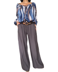 Pantalon palazzo brun chocolat taille élastique 30 pouces de jambe