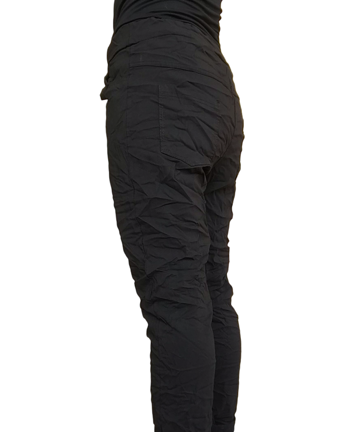 Pantalon noir à taille élastique avec cordon de côté