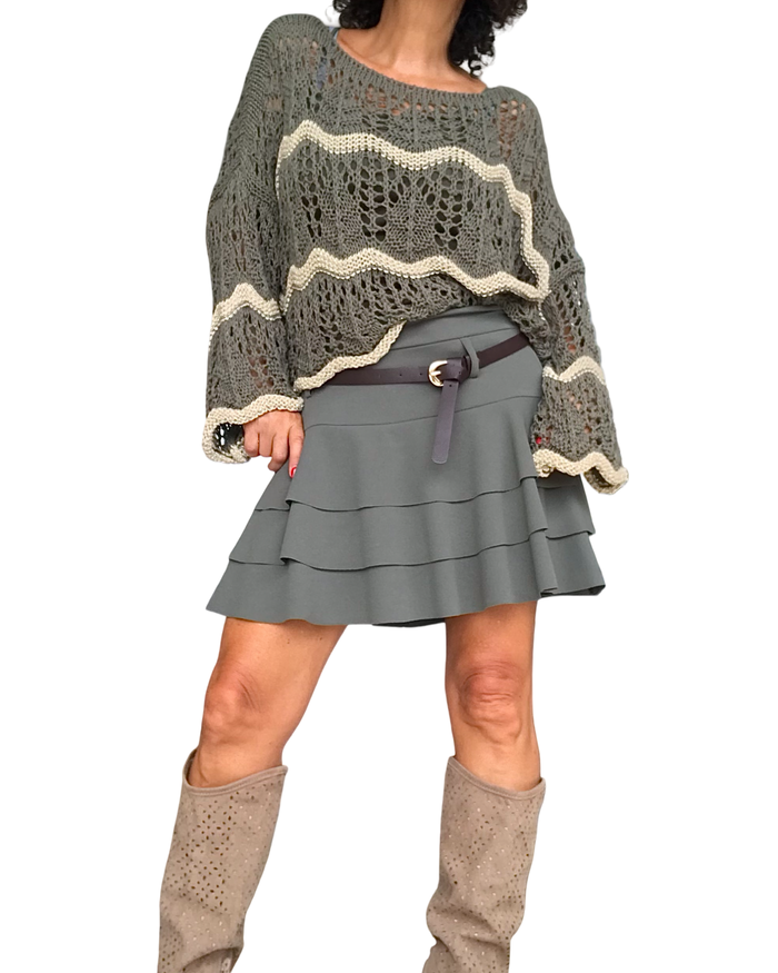 Jupe short kaki taille élastique à volant
