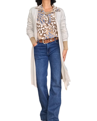 Chemise camel à manche 3/4 avec imprimé léopard