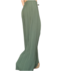 Pantalon kaki palazzo fluide à taille élastique