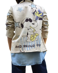 Veston léger snoopy, over size, beige en ultra suède