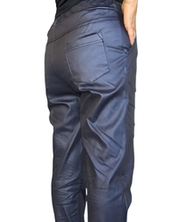 Pantalon bleu nuit en similicuir à taille élastique avec cordon garni de zip