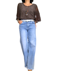 Jeans bleu pâle large frangé au bas 30 pouces de jambe | Livraison 10 mai