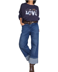 Chandail uni marine col rond en jersey « Love »